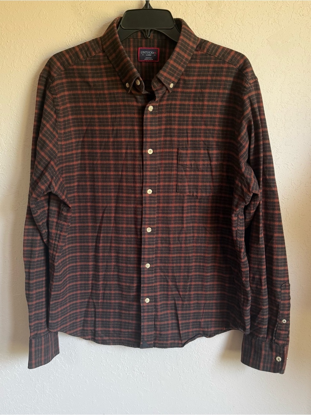 Men’s L Brown/Black UNTUCKit Casual Fall Flannel Cozy Long Sleeve Button Up